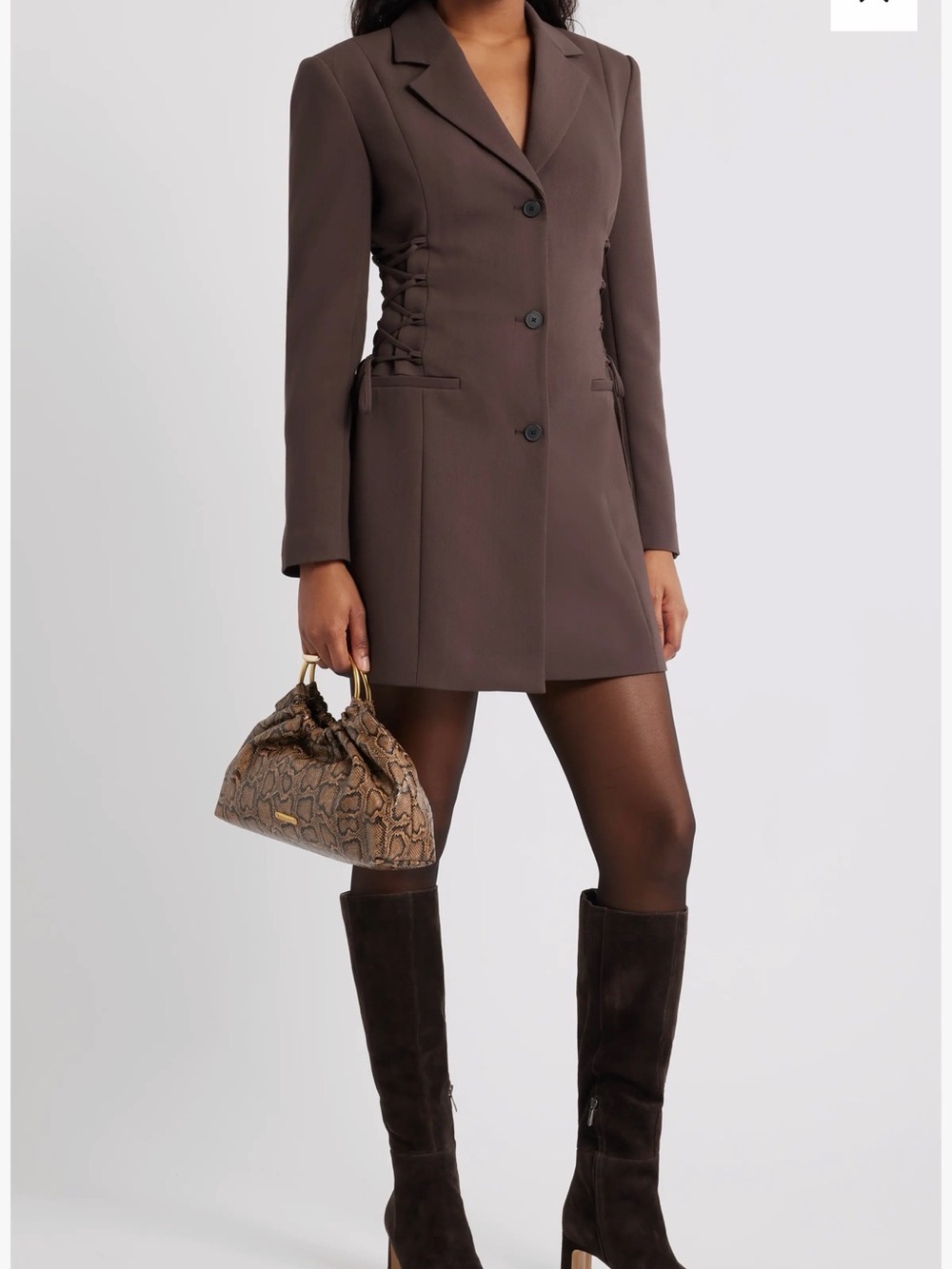 Tailored Brown Blazer Dress with Side Lace-Up